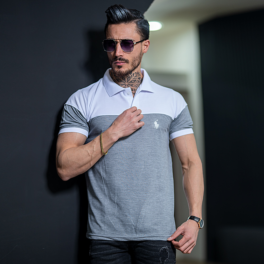 پولو شرت polo طوسی سفید